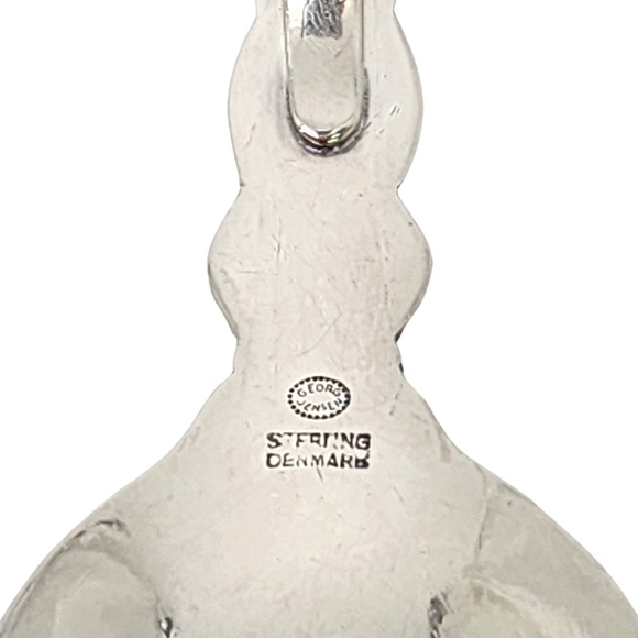 Georg Jensen Denmark Cactus Sterling Silver Curved Handle Baby Spoon Engr #18325 - Picture 9 of 10